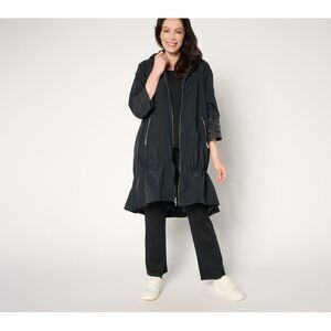 Turbie Twist Women's Petite Jacket PXS Long Zip Front w Hood Black A683843